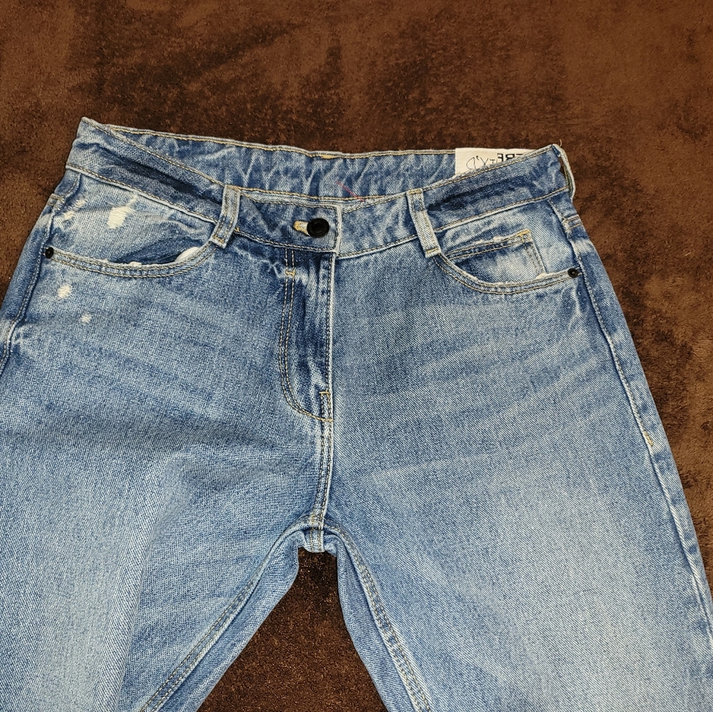 TRF IX'D DENIM MAKERS distressed jeans with ribbon lace up ankles - Picture 5 of 8